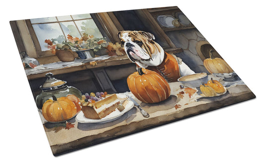 NEW English Bulldog Fall Kitchen Pumpkins Glass Cutting Board Decorative Tempered Glass Kitchen Cutting and Serving Board Large Size Chopping Board