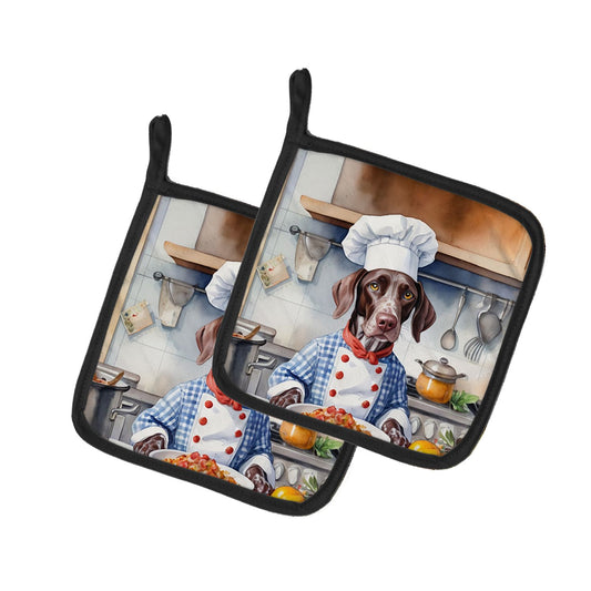 German Shorthaired Pointer The Chef Pair of Pot Holders Kitchen Heat Resistant Pot Holders Sets Oven Hot Pads for Cooking Baking BBQ, 7 1/2 x 7 1/2