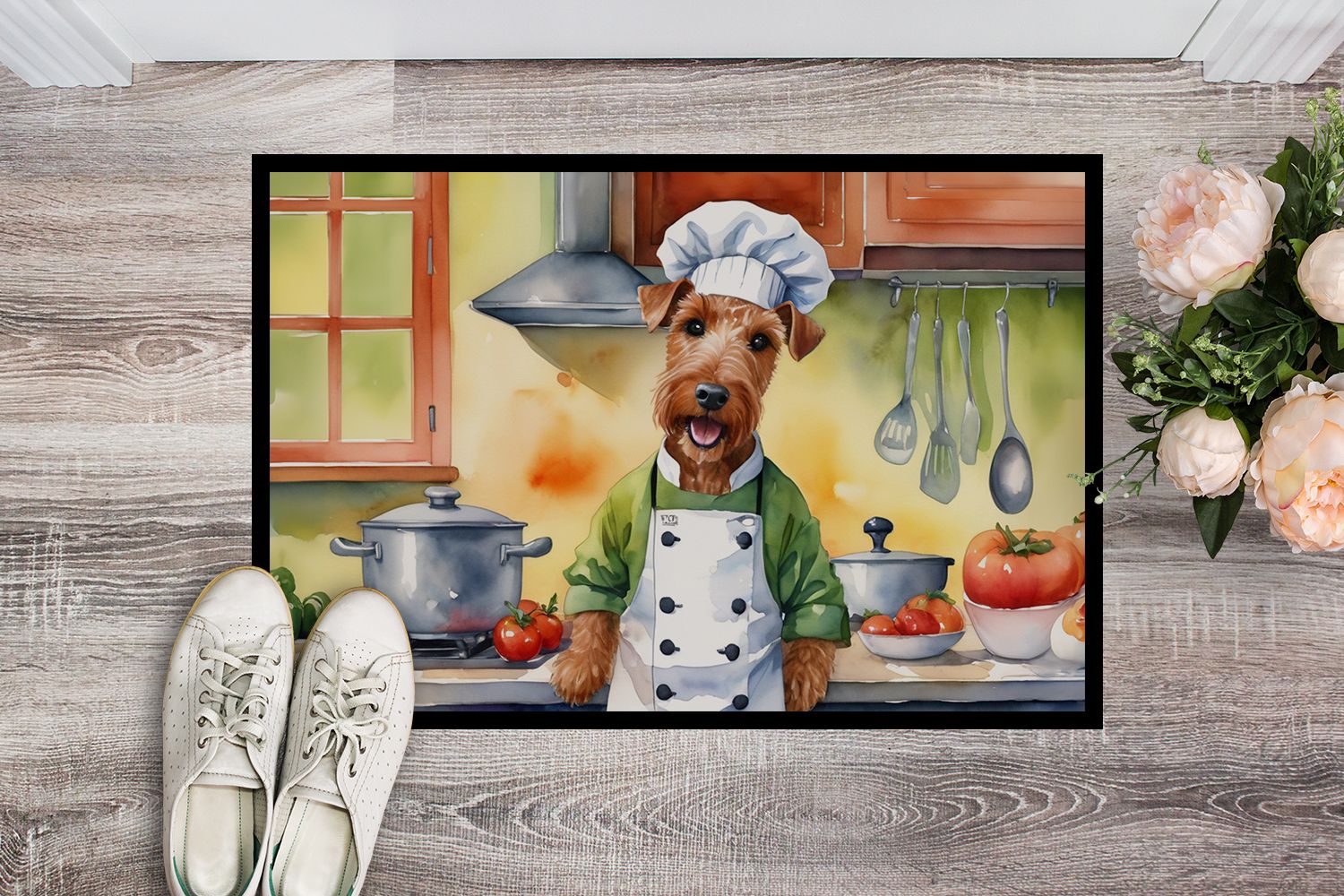 Irish Terrier The Chef Doormat Front Door Mat Indoor Outdoor Rugs for Entryway, Non Slip Washable Low Pile, 24H X 36W
