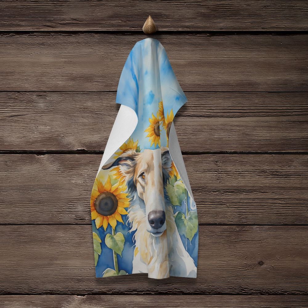 Borzoi in Sunflowers Kitchen Towel Dish Cloths Guest Hand Towel Decorative Bathroom Towel for Face,Tea, Dishcloth, Kitchen and Bath