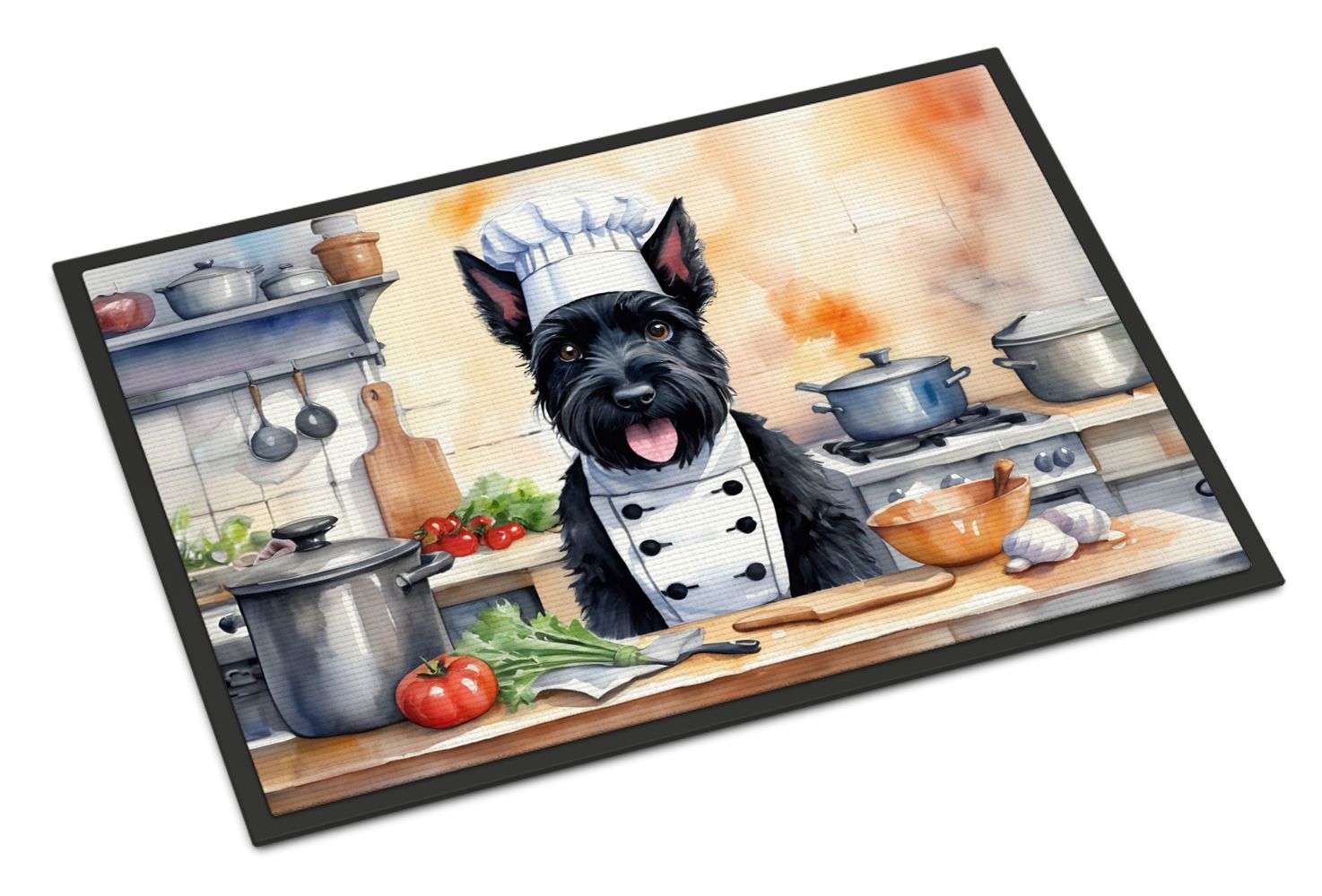 NEW Scottish Terrier The Chef Doormat Front Door Mat Indoor Outdoor Rugs for Entryway, Non Slip Washable Low Pile, 18H X 27W