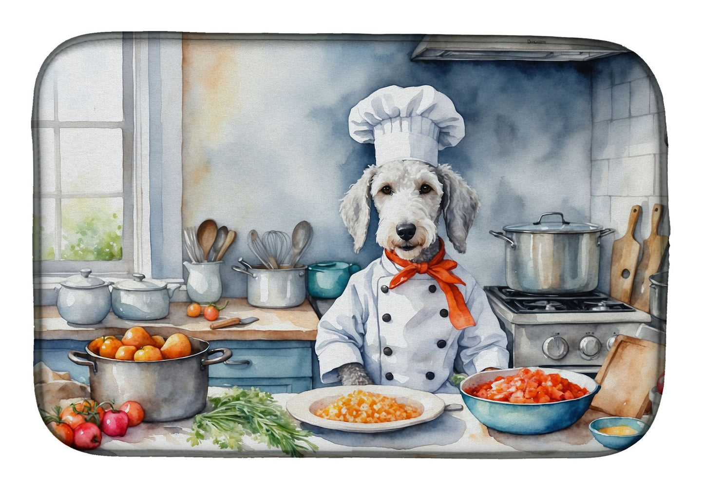 Bedlington Terrier The Chef Dish Drying Mat Absorbent Dish Drying Mat Pad for Kitchen Counter Dish Drainer Mat for Countertop, 14 x 21", Multicolor