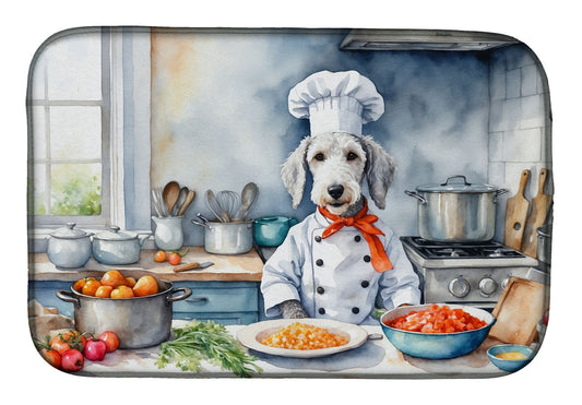Bedlington Terrier The Chef Dish Drying Mat Absorbent Dish Drying Mat Pad for Kitchen Counter Dish Drainer Mat for Countertop, 14 x 21", Multicolor