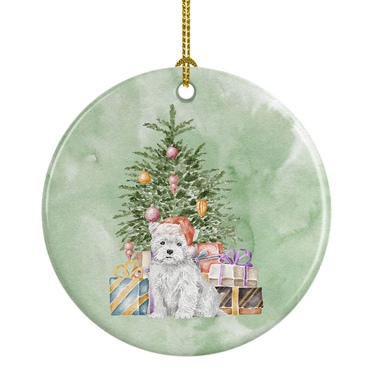 West Highland White Terrier Puppy Christmas Presents and Tree Ceramic Ornament Christmas Tree Hanging Decorations for Home Christmas Holiday, Party, Gift, 3 in, Multicolor