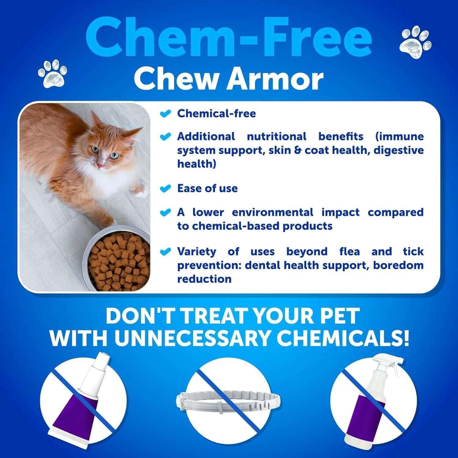 Flea Treatment for Cats Natural Flea and Tick Prevention Supplement for Cats Kittens Chewable Daily Oral Pills with Vitamins 135 Soft Chews Skin & Coat Dental treats Digestion