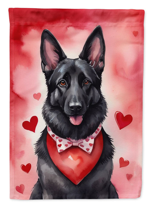 Black German Shepherd My Valentine House Flag Large Porch Sleeve Pole Decorative Outside Yard Banner Artwork Wall Hanging, Polyester, House Size, Multicolor