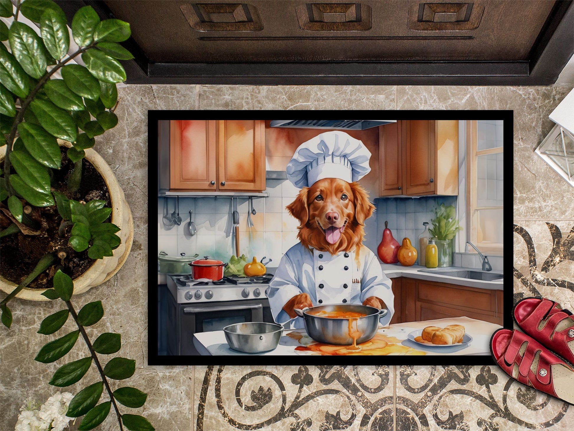 Nova Scotia Duck Tolling Retriever The Chef Doormat Front Door Mat Indoor Outdoor Rugs for Entryway, Non Slip Washable Low Pile, 24H X 36W