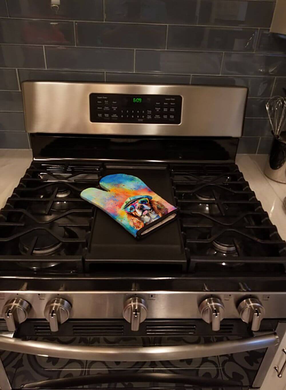 Cavalier Spaniel Hippie Dawg Oven Mitt Heat Resistant Thick Oven Mitt for Hot Pans and Oven, Kitchen Mitt Protect Hands, Cooking Baking Glove