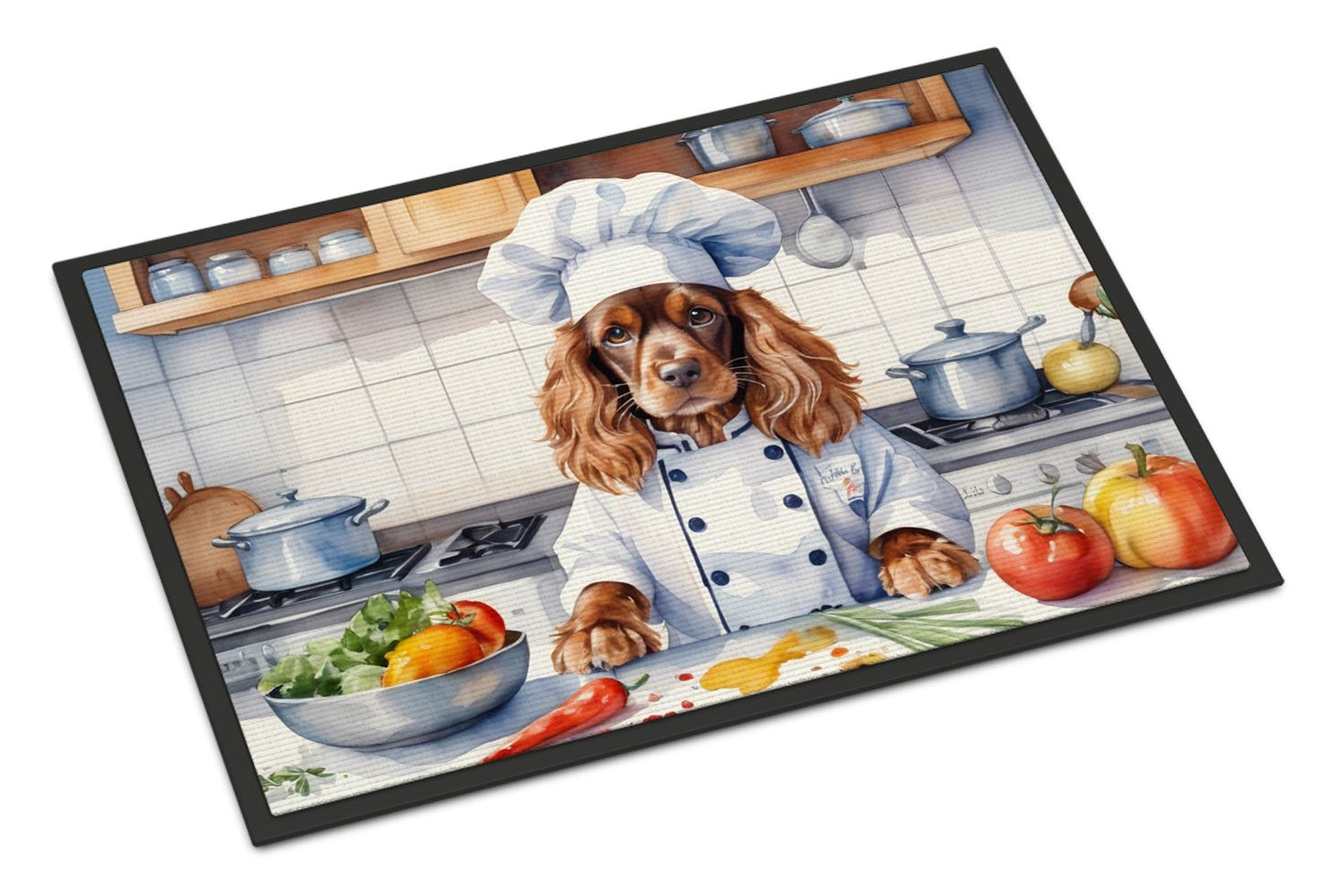 NEW English Cocker Spaniel The Chef Doormat Front Door Mat Indoor Outdoor Rugs for Entryway, Non Slip Washable Low Pile, 18H X 27W
