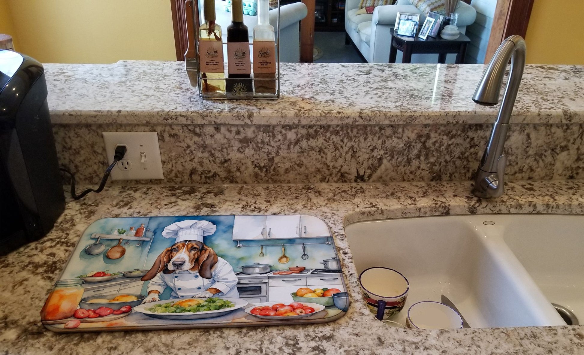 Basset Hound The Chef Dish Drying Mat Absorbent Dish Drying Mat Pad for Kitchen Counter Dish Drainer Mat for Countertop, 14 x 21", Multicolor