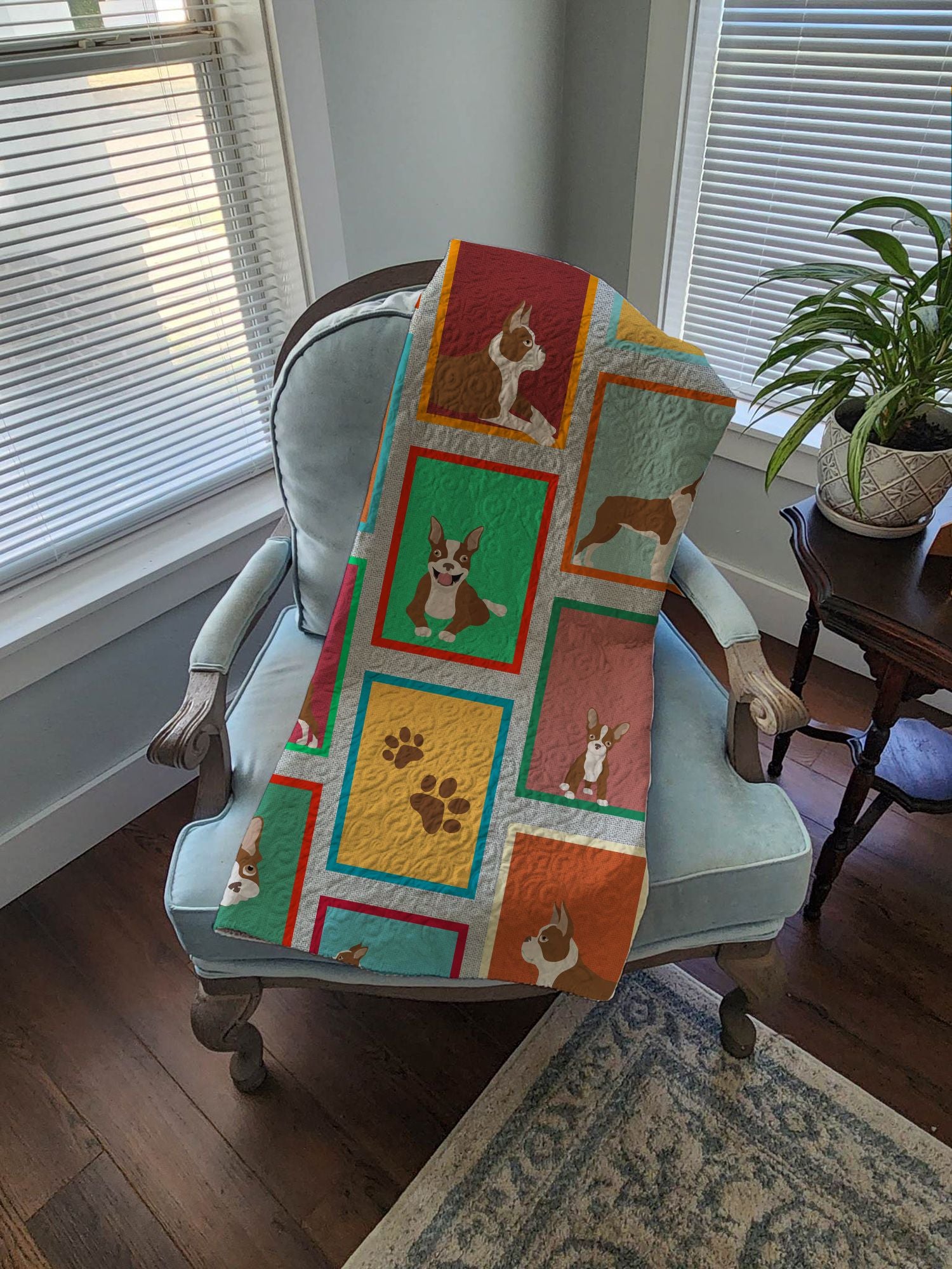 Lots of Red Boston Terrier Quilted Blanket 50x60 Artwork Pattern Quilted Throw Blanket for Bed, Couch, Sofa, Soft and Lightweight