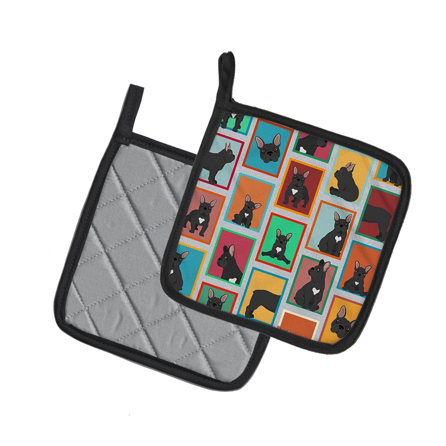 Lots of Black French Bulldog Pair of Pot Holders Kitchen Heat Resistant Pot Holders Sets Oven Hot Pads for Cooking Baking BBQ, 7 1/2 x 7 1/2