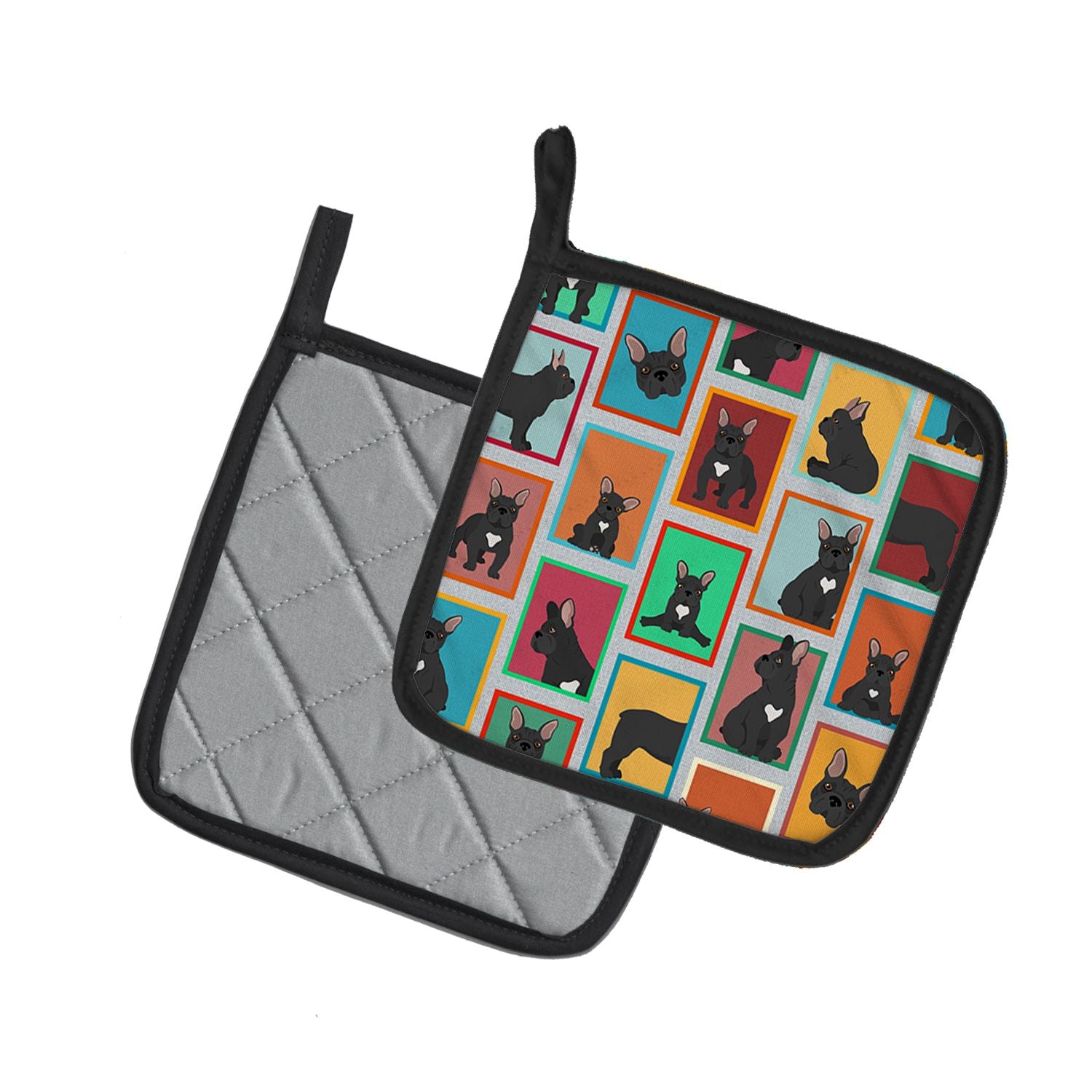 Lots of Black French Bulldog Pair of Pot Holders Kitchen Heat Resistant Pot Holders Sets Oven Hot Pads for Cooking Baking BBQ, 7 1/2 x 7 1/2