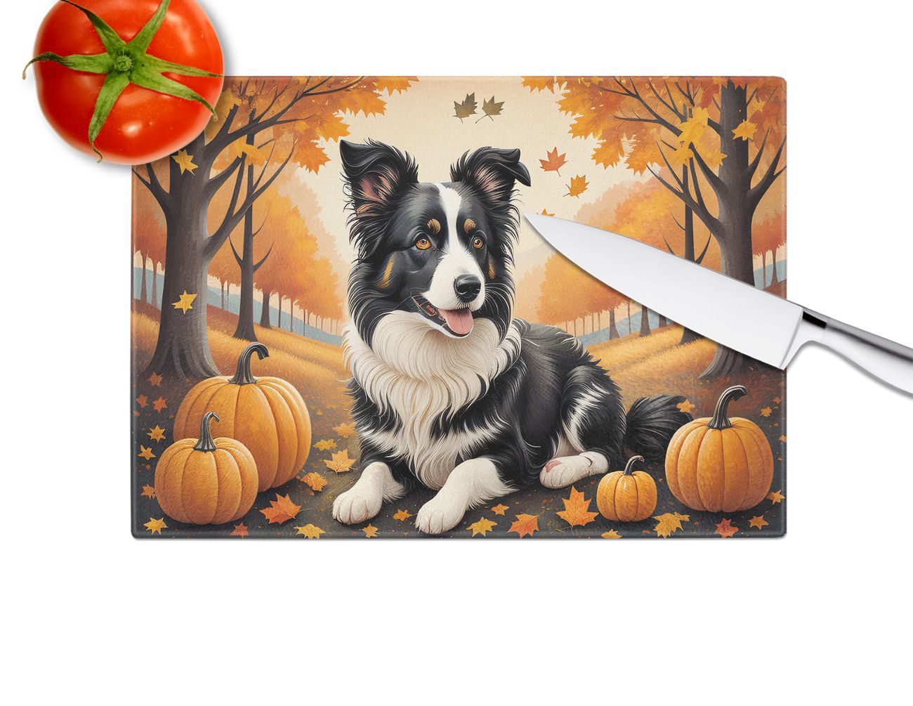 NEW Border Collie Fall Glass Cutting Board Decorative Tempered Glass Kitchen Cutting and Serving Board Large Size Chopping Board