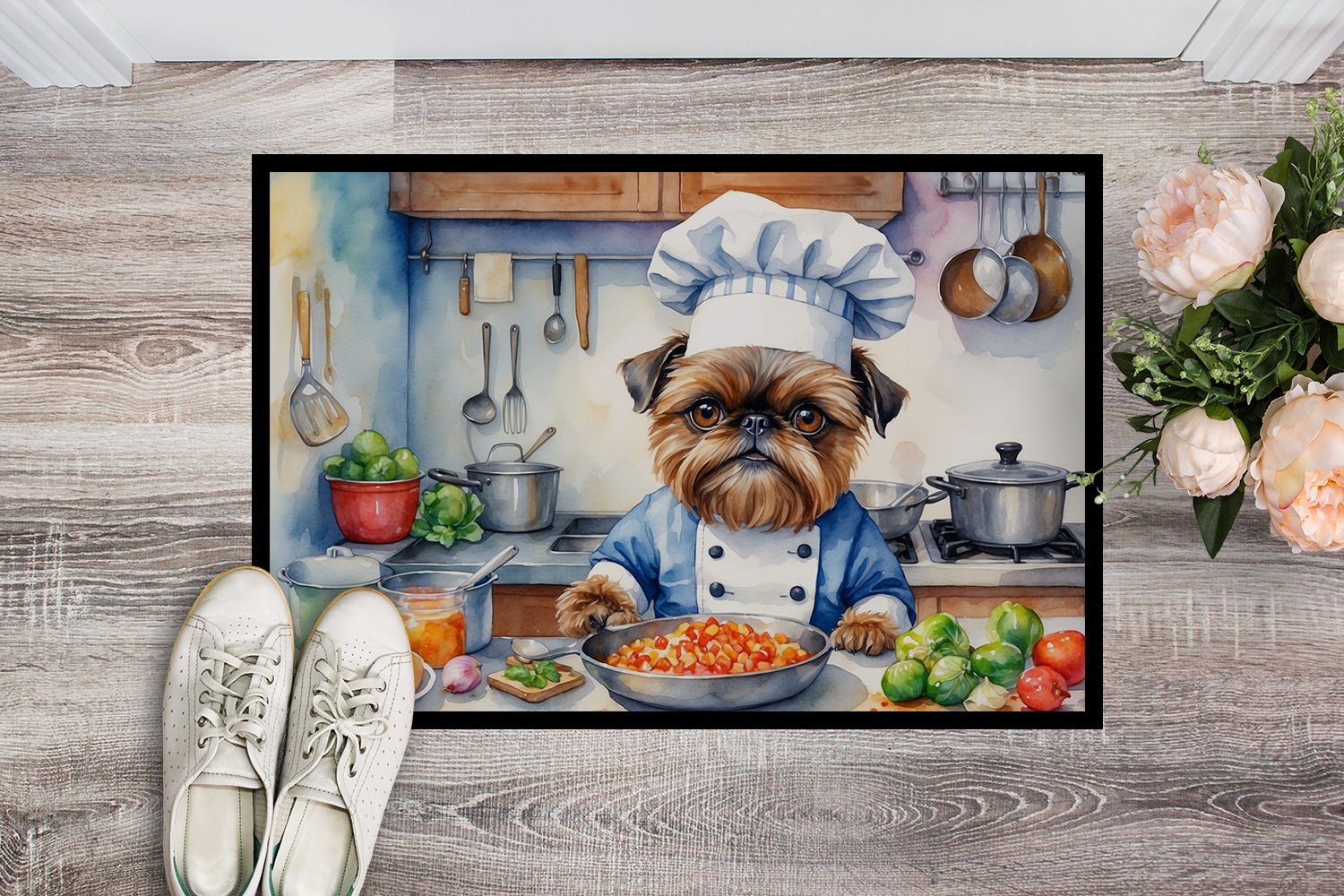 NEW Brussels Griffon The Chef Doormat Front Door Mat Indoor Outdoor Rugs for Entryway, Non Slip Washable Low Pile, 18H X 27W