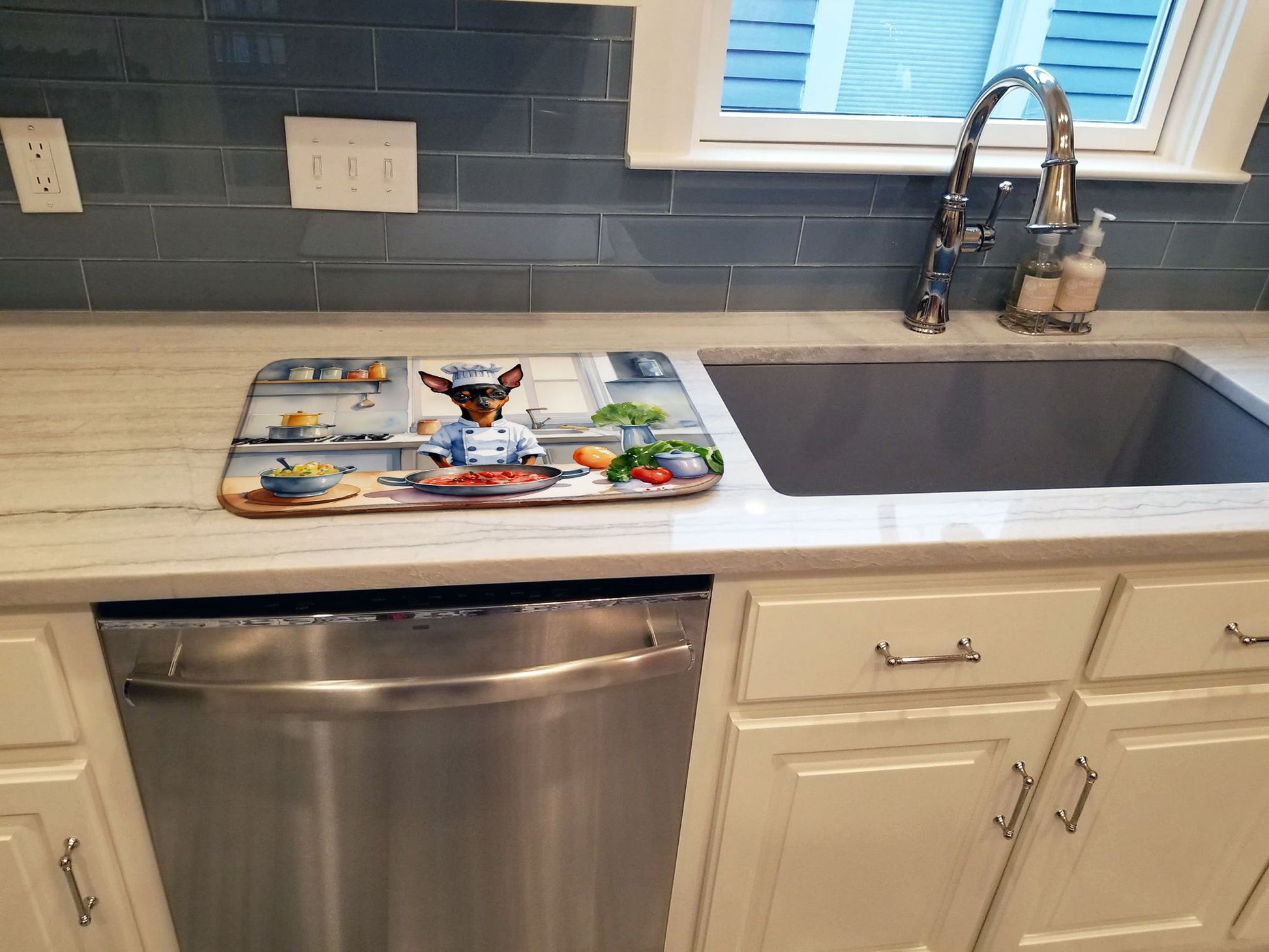 Miniature Pinscher The Chef Dish Drying Mat Absorbent Dish Drying Mat Pad for Kitchen Counter Dish Drainer Mat for Countertop, 14 x 21", Multicolor