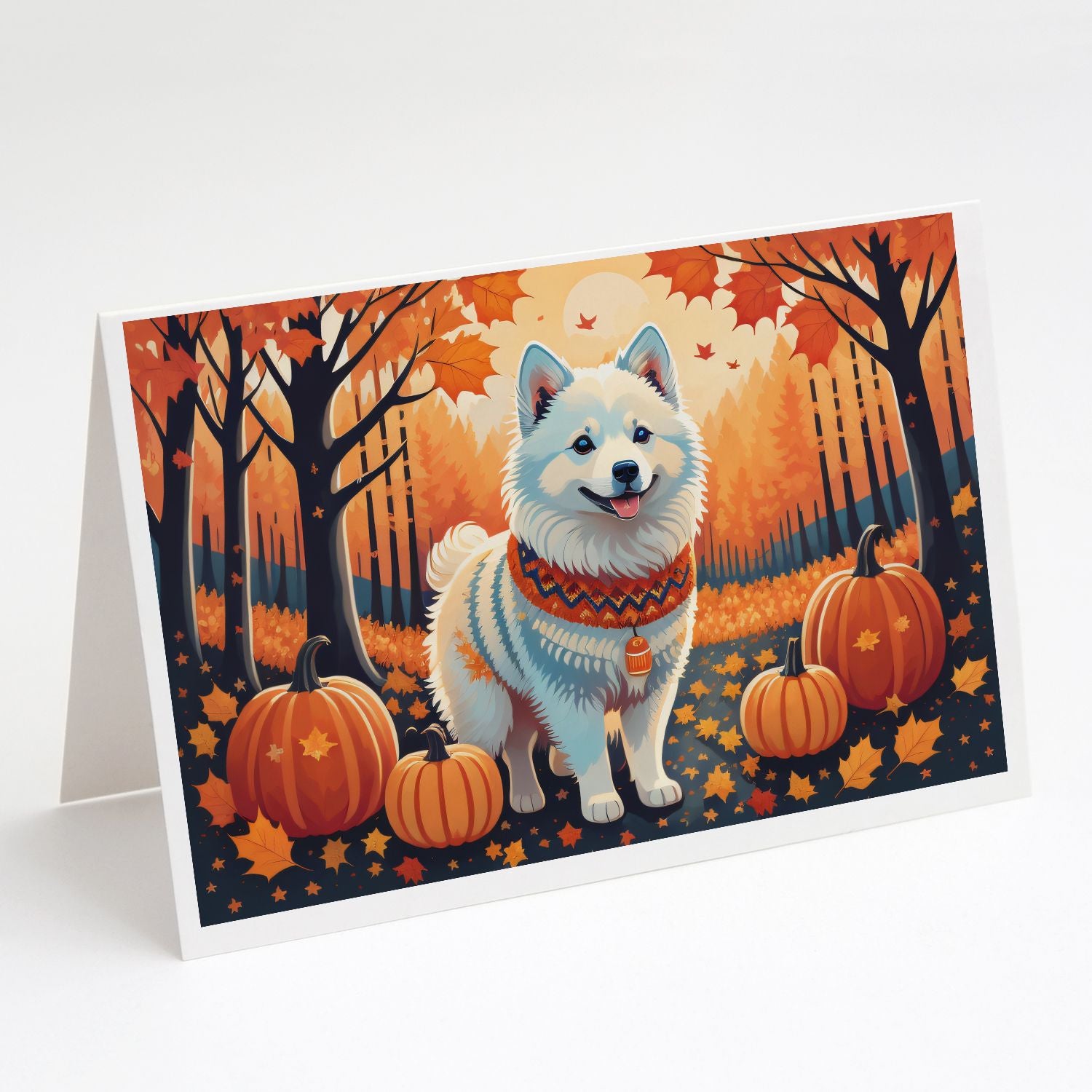 American Eskimo Fall Greeting Cards Pack of 8 Blank Cards with Envelopes Whimsical A7 Size 5x7 Blank Note Cards