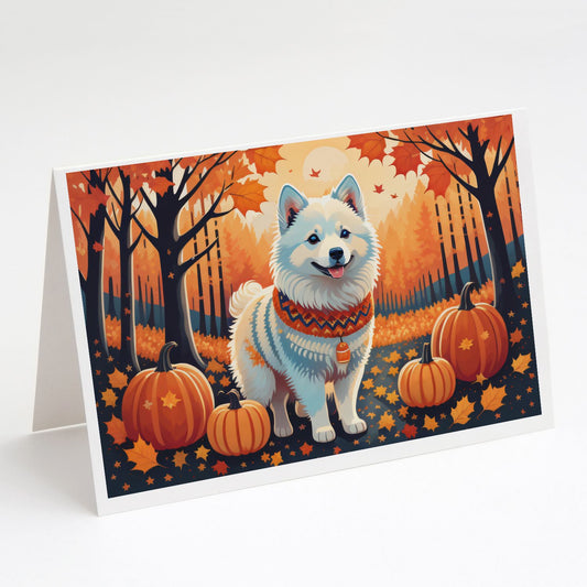 American Eskimo Fall Greeting Cards Pack of 8 Blank Cards with Envelopes Whimsical A7 Size 5x7 Blank Note Cards