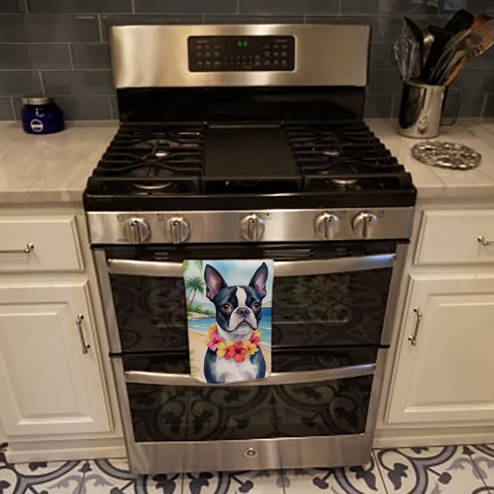 Boston Terrier Luau Kitchen Towel Dish Cloths Guest Hand Towel Decorative Bathroom Towel for Face,Tea, Dishcloth, Kitchen and Bath