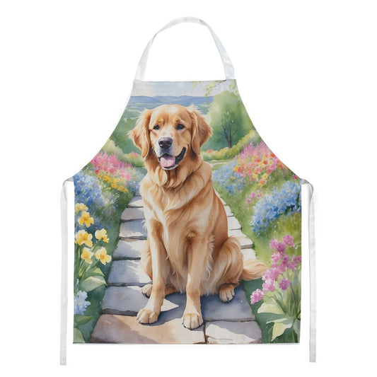Golden Retriever Spring Path Apron Cooking Kitchen Server Baking Crafts Gardening for Adult Women Men, Unisex, Large, Multicolor