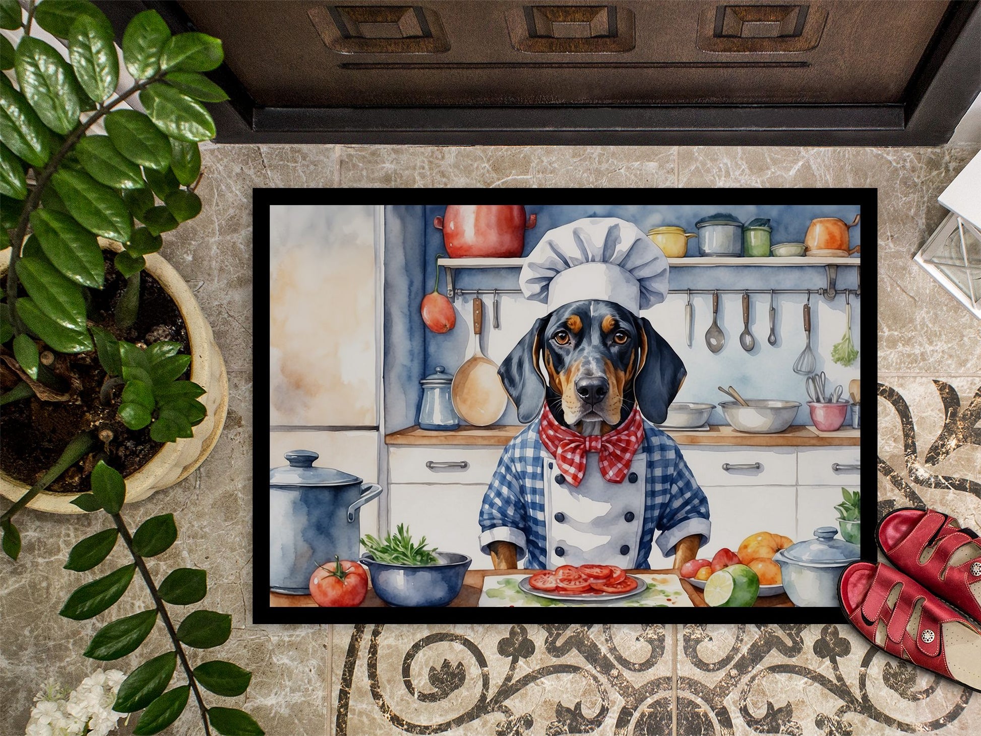Bluetick Coonhound The Chef Doormat Front Door Mat Indoor Outdoor Rugs for Entryway, Non Slip Washable Low Pile, 24H X 36W