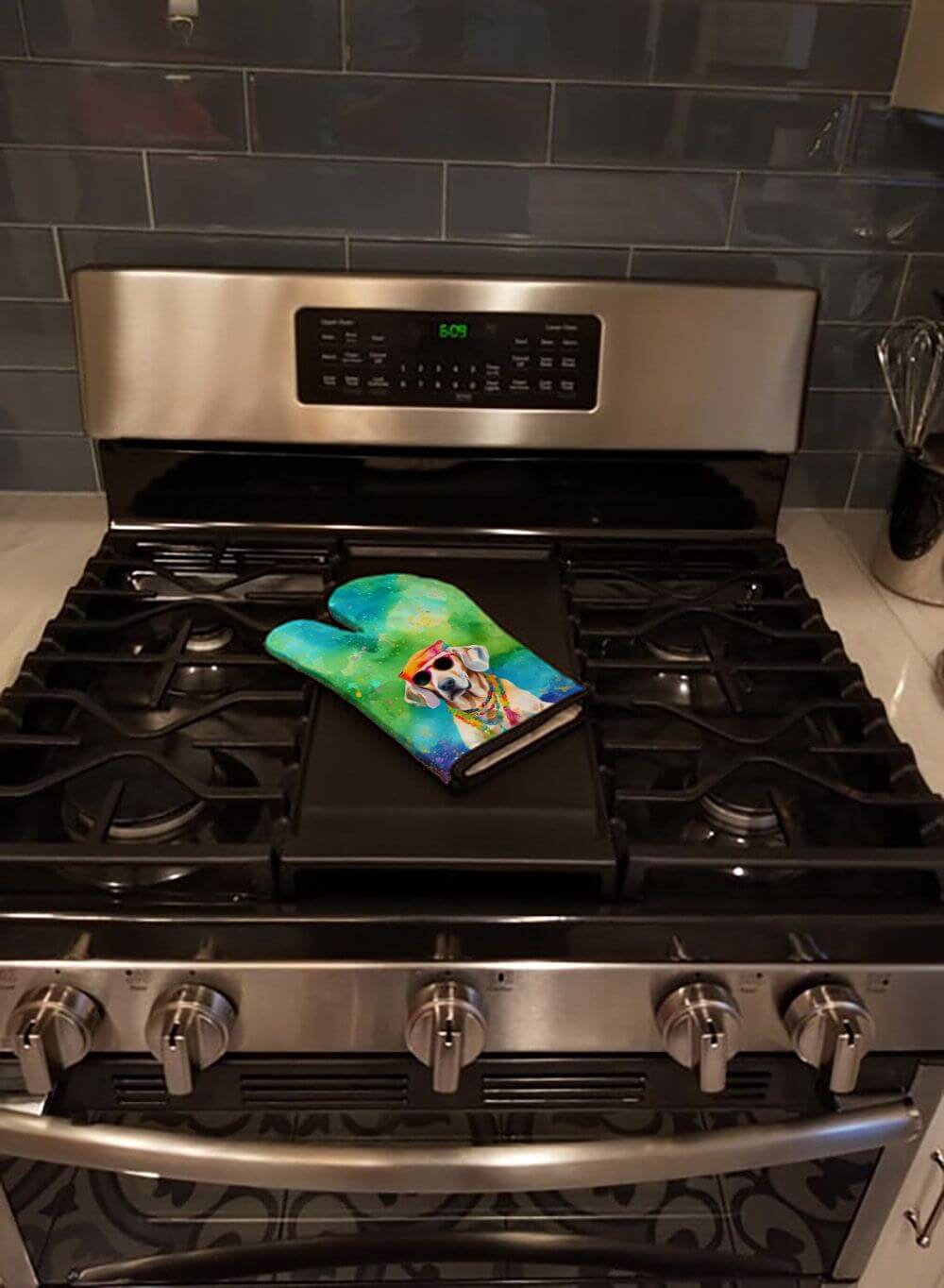 Weimaraner Hippie Dawg Oven Mitt Heat Resistant Thick Oven Mitt for Hot Pans and Oven, Kitchen Mitt Protect Hands, Cooking Baking Glove