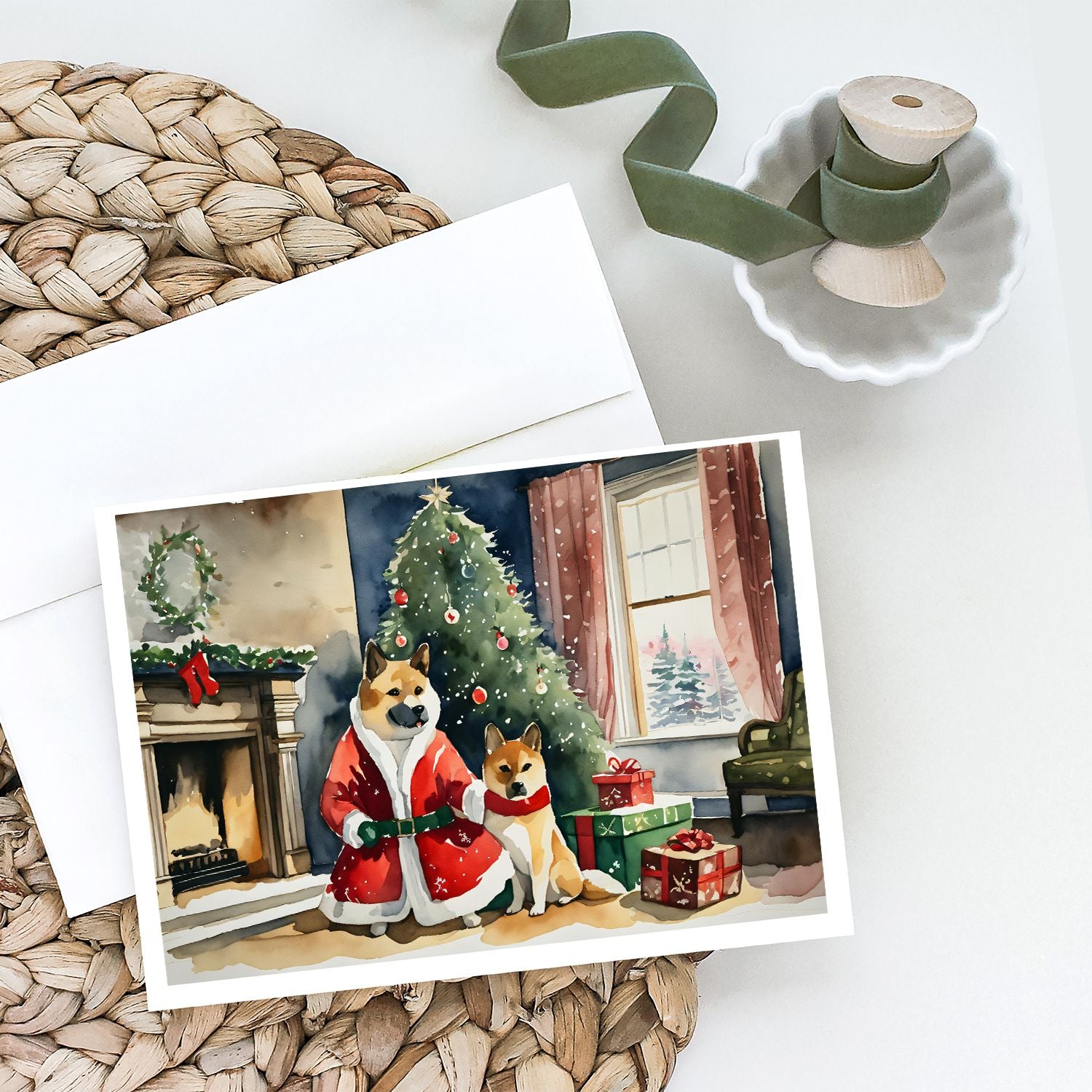 Akita Christmas Greeting Cards Pack of 8 Blank Cards with Envelopes Whimsical A7 Size 5x7 Blank Note Cards