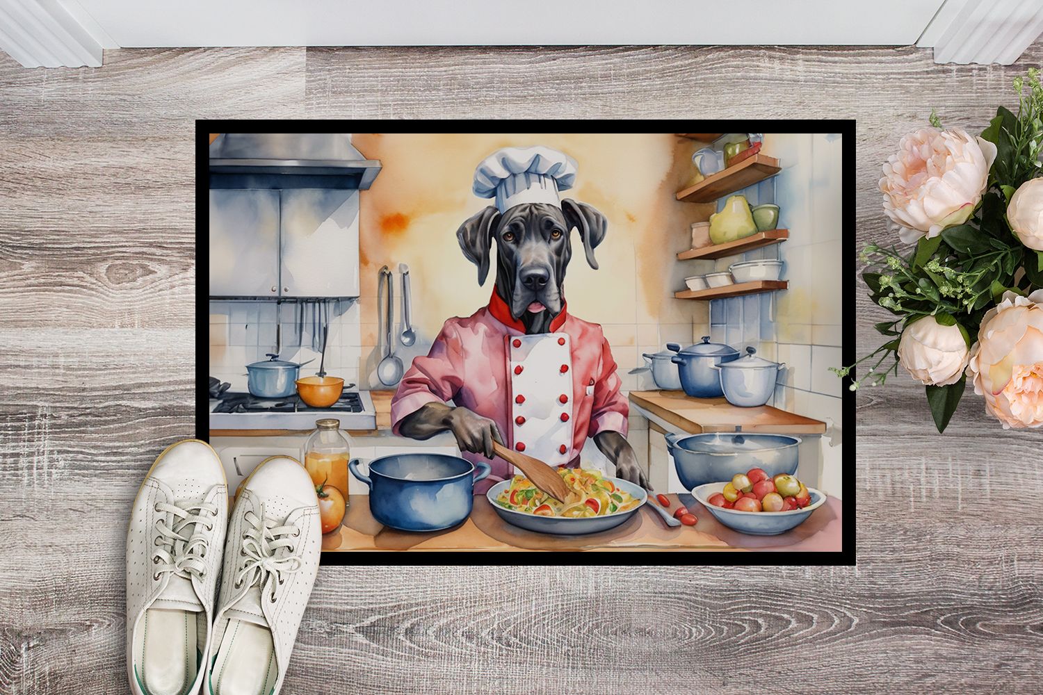 Great Dane The Chef Doormat Front Door Mat Indoor Outdoor Rugs for Entryway, Non Slip Washable Low Pile, 24H X 36W