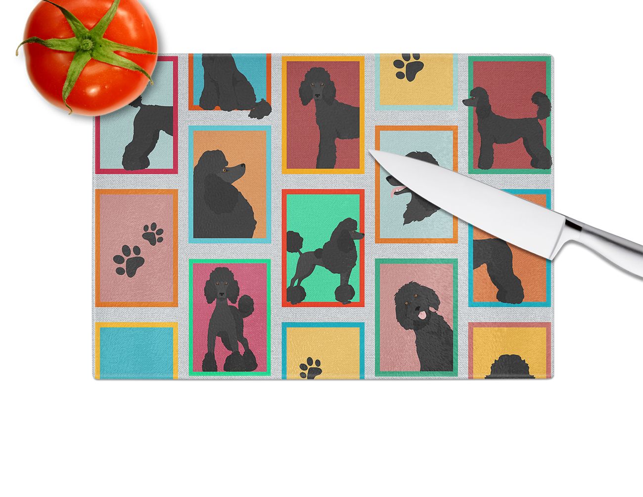 NEW Lots of Black Standard Poodle Glass Cutting Board Decorative Tempered Glass Kitchen Cutting and Serving Board Large Size Chopping Board