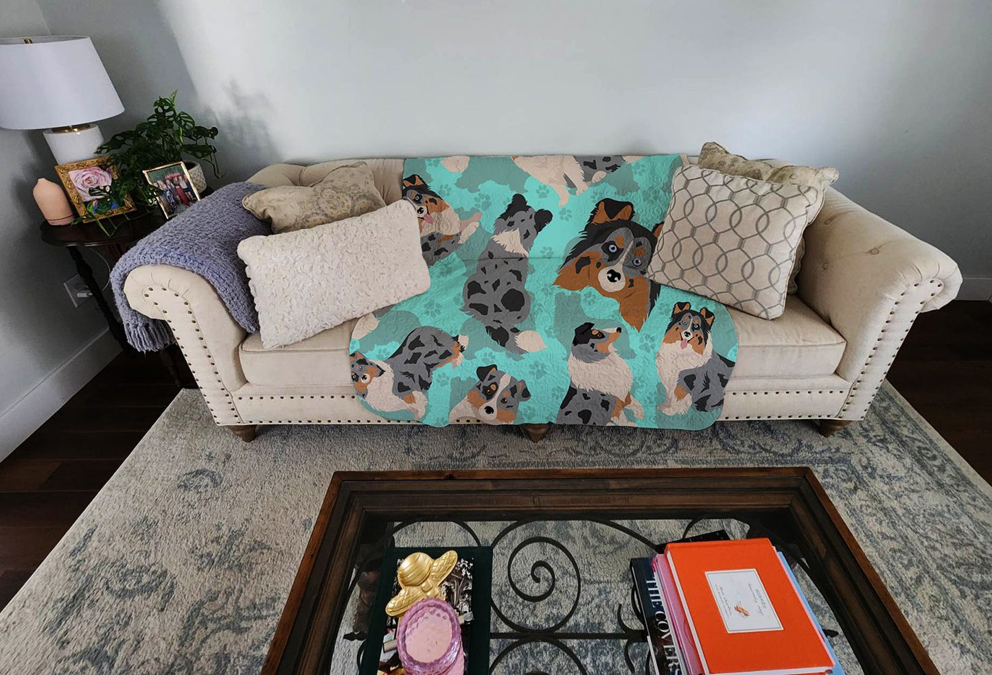 Blue Merle Sheltie Quilted Blanket 50x60 Artwork Pattern Quilted Throw Blanket for Bed, Couch, Sofa, Soft and Lightweight