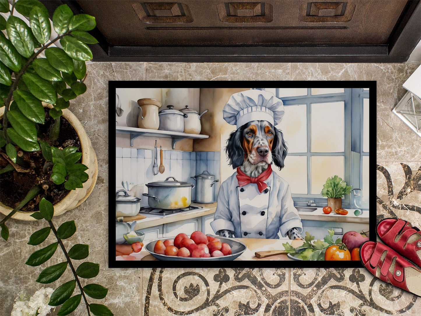 NEW English Setter The Chef Doormat Front Door Mat Indoor Outdoor Rugs for Entryway, Non Slip Washable Low Pile, 18H X 27W