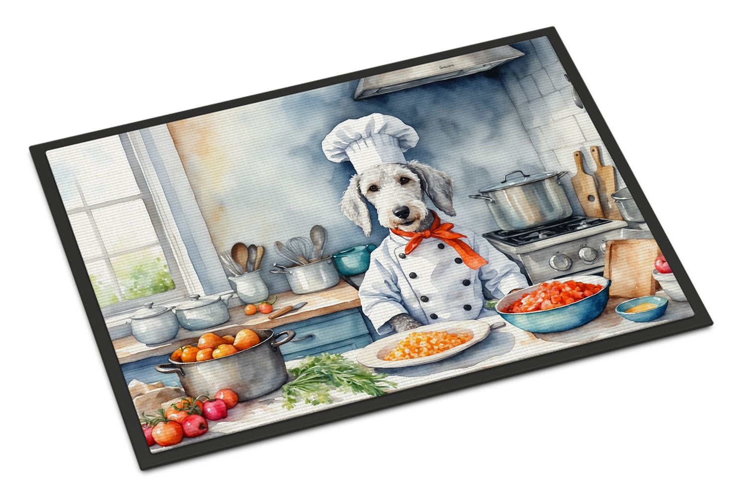 Bedlington Terrier The Chef Doormat Front Door Mat Indoor Outdoor Rugs for Entryway, Non Slip Washable Low Pile, 24H X 36W