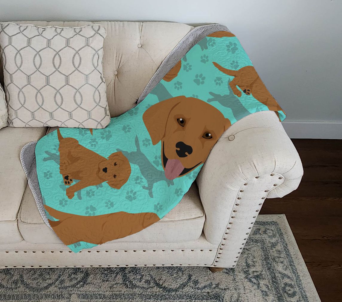 Red Fox Labrador Retriever Quilted Blanket 50x60 Artwork Pattern Quilted Throw Blanket for Bed, Couch, Sofa, Soft and Lightweight