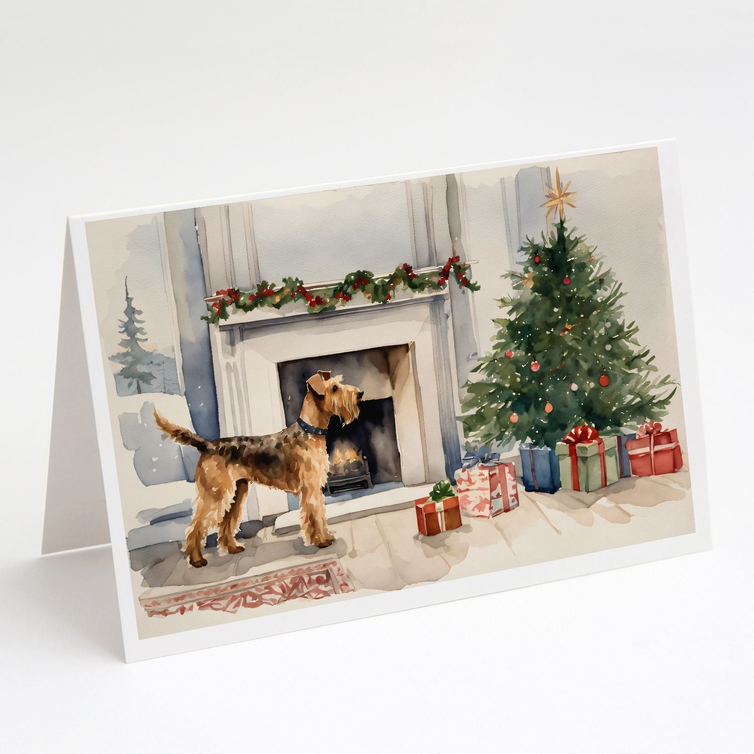 Airedale Terrier Christmas Greeting Cards Pack of 8 Blank Cards with Envelopes Whimsical A7 Size 5x7 Blank Note Cards