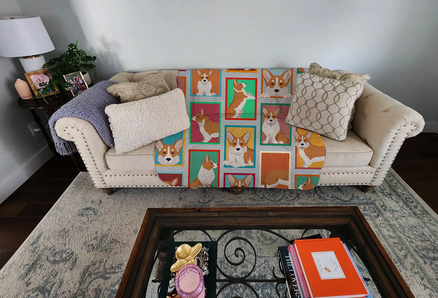 Lots of Red Cardigan Corgi Quilted Blanket 50x60 Artwork Pattern Quilted Throw Blanket for Bed, Couch, Sofa, Soft and Lightweight