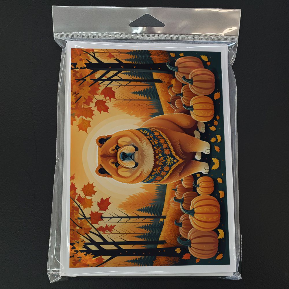 Chow Chow Fall Greeting Cards Pack of 8 Blank Cards with Envelopes Whimsical A7 Size 5x7 Blank Note Cards