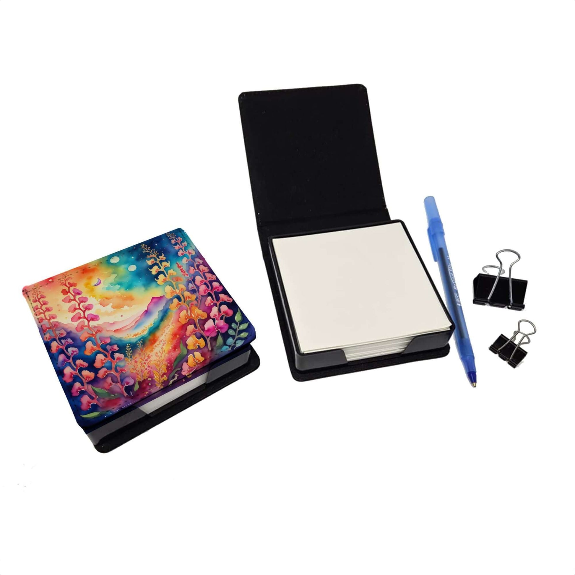 Colorful Snapdragon PU Leather Note Paper Holder with Artist-Designed Cover, Desk Accessory, Office Gift