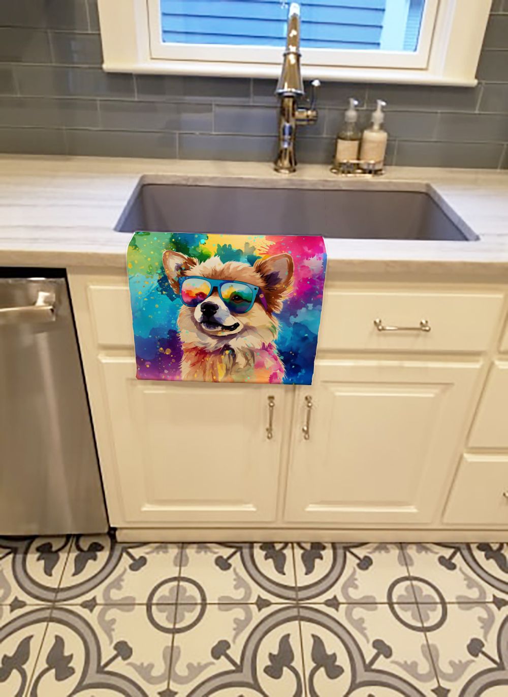 Pomeranian Hippie Dawg Kitchen Towel Dish Cloths Guest Hand Towel Decorative Bathroom Towel for Face,Tea, Dishcloth, Kitchen and Bath