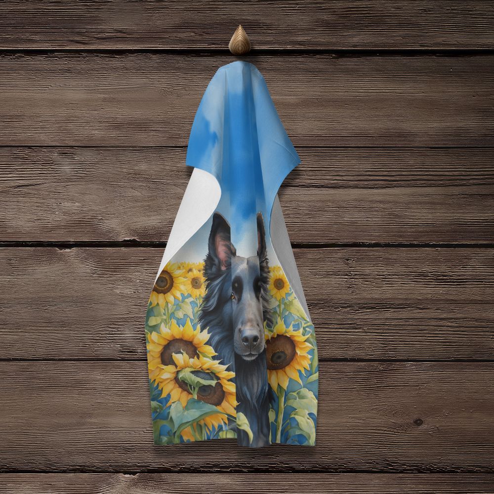 Belgian Sheepdog in Sunflowers Kitchen Towel Dish Cloths Guest Hand Towel Decorative Bathroom Towel for Face,Tea, Dishcloth, Kitchen and Bath