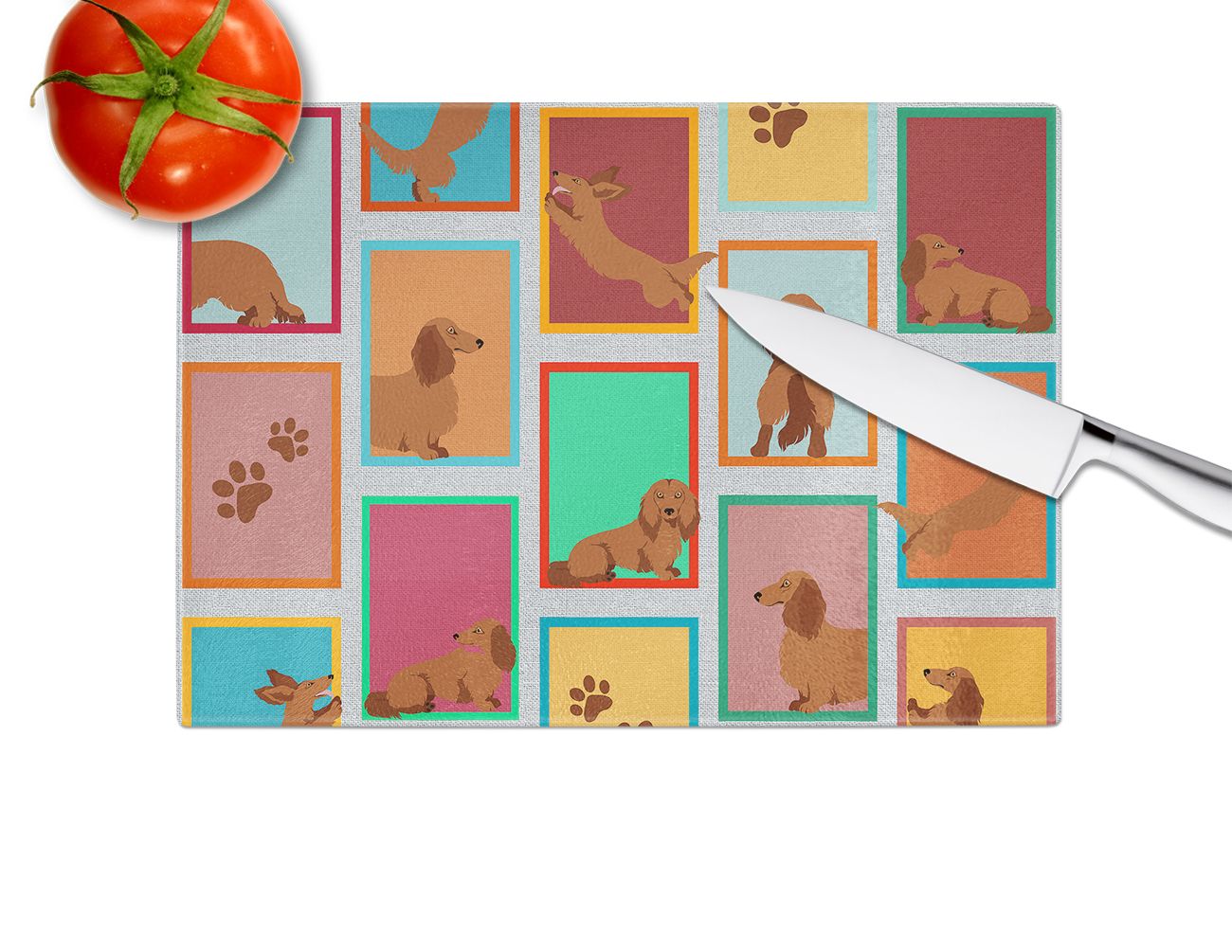 NEW Lots of Longhaired Red Dachshund Glass Cutting Board Decorative Tempered Glass Kitchen Cutting and Serving Board Large Size Chopping Board