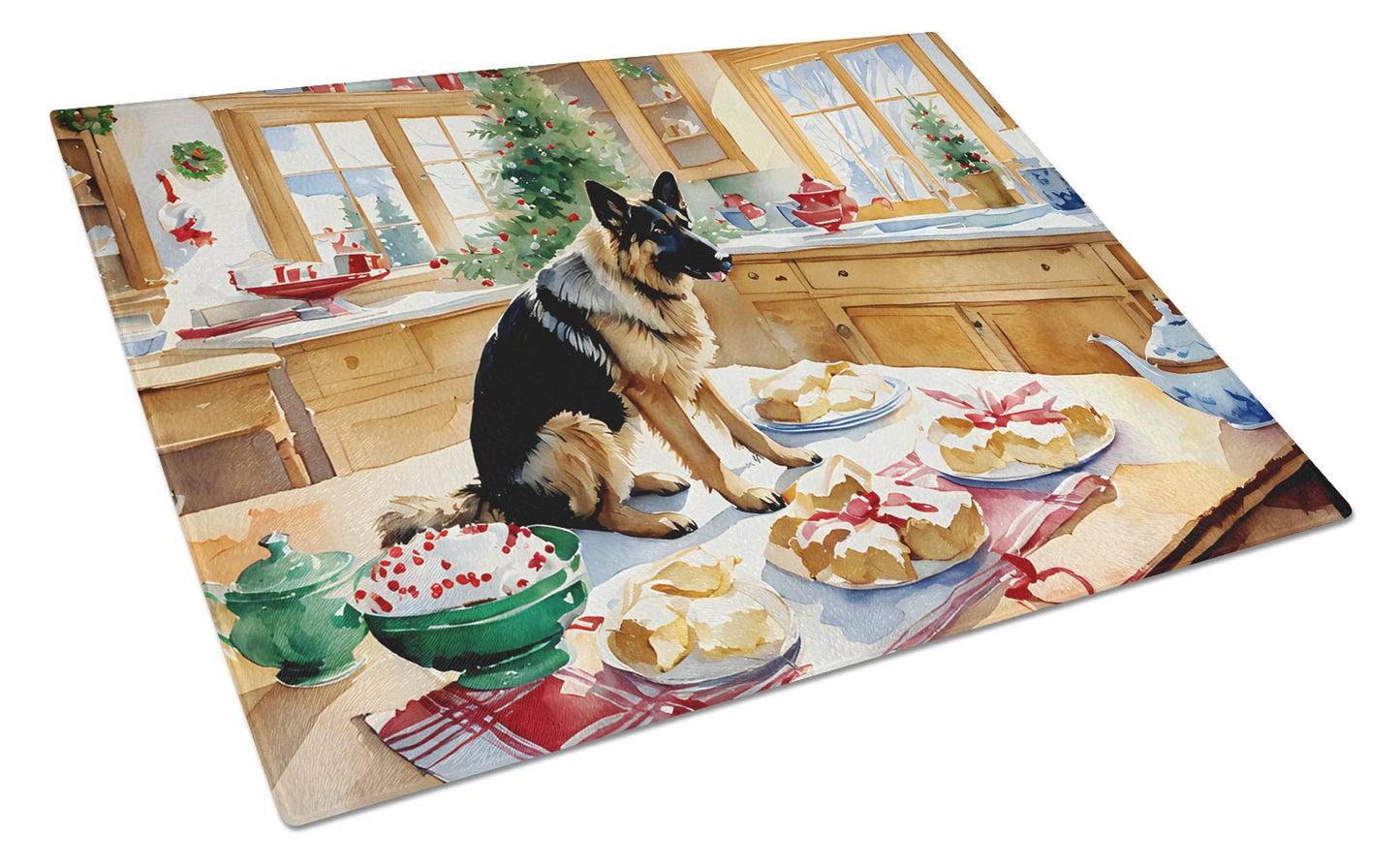 NEW German Shepherd Christmas Cookies Glass Cutting Board Decorative Tempered Glass Kitchen Cutting and Serving Board Large Size Chopping Board