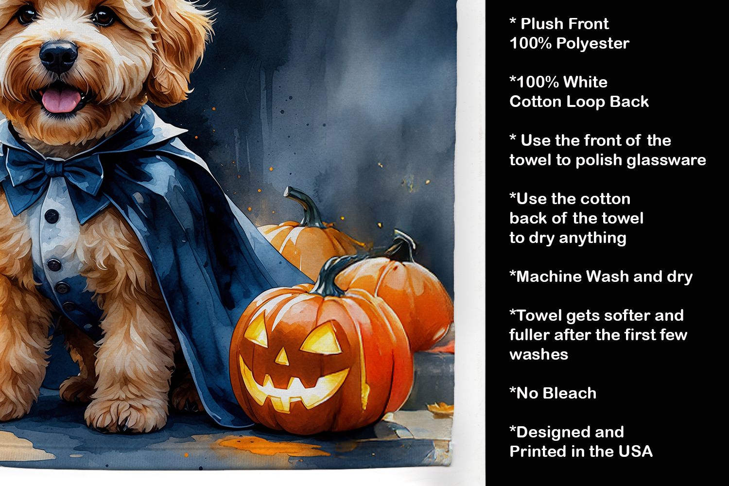 Goldendoodle Puppy Halloween Kitchen Towel Dish Cloths Guest Hand Towel Decorative Bathroom Towel for Face,Tea, Dishcloth, Kitchen and Bath