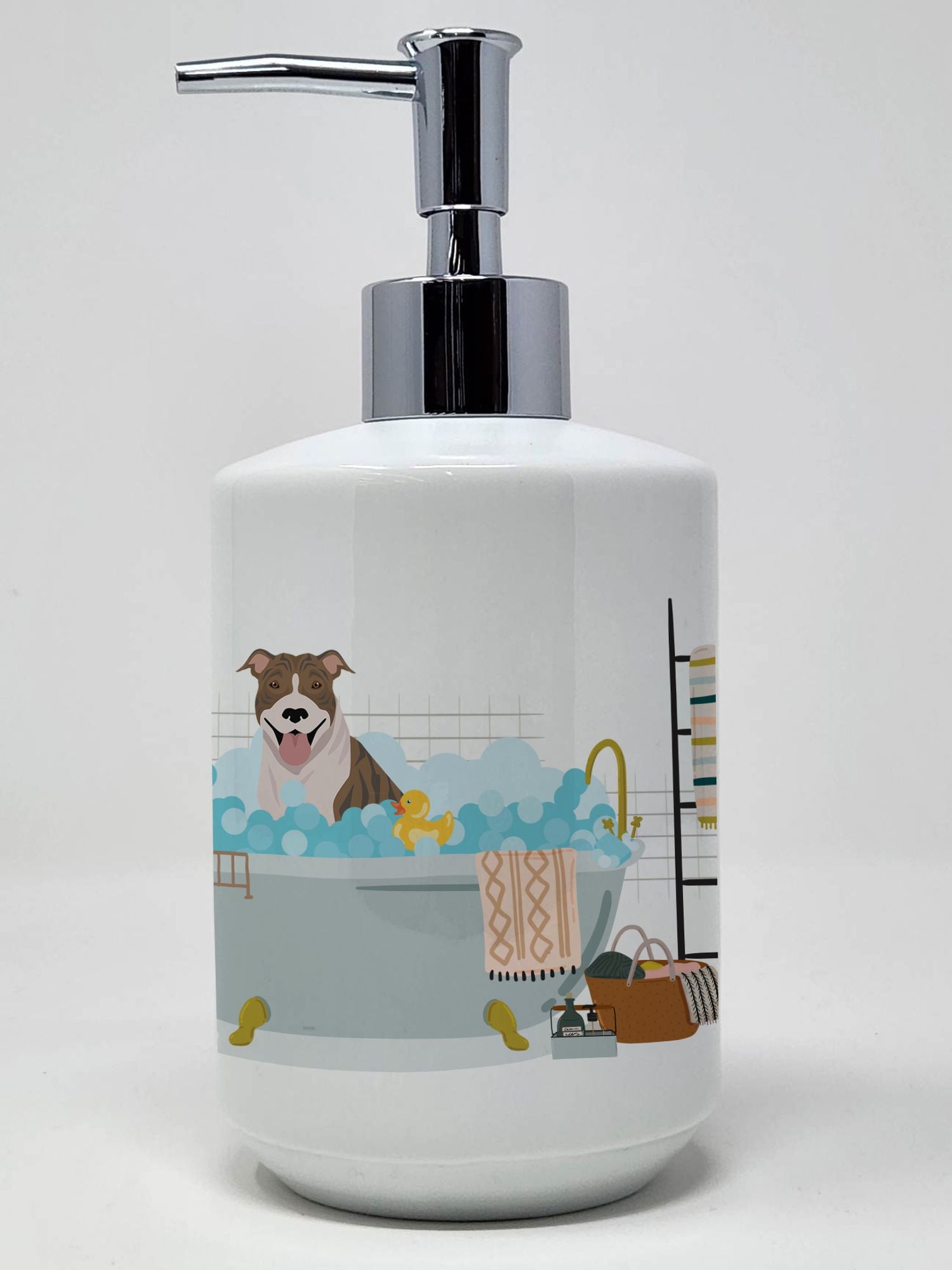 NEW Fawn Brindle Pit Bull Terrier Ceramic Soap Dispenser Hand Soap Dispenser Pump Bottles for Bathroom Kitchen, Empty Refillable Liquid Soap Container