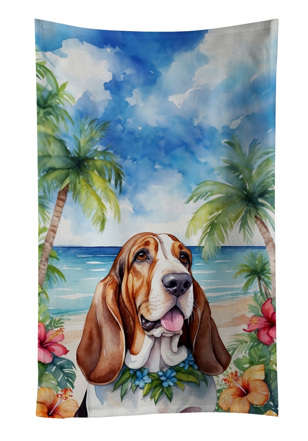 Basset Hound Luau Kitchen Towel Dish Cloths Guest Hand Towel Decorative Bathroom Towel for Face,Tea, Dishcloth, Kitchen and Bath