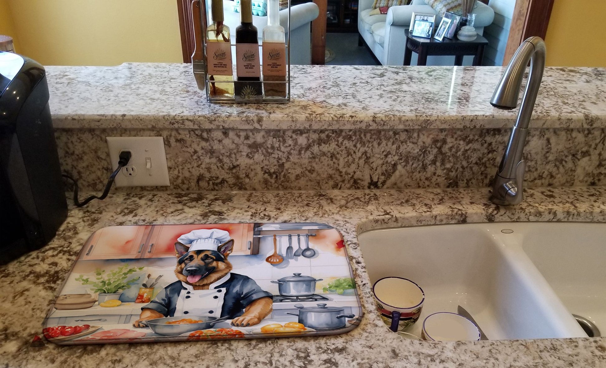 German Shepherd The Chef Dish Drying Mat Absorbent Dish Drying Mat Pad for Kitchen Counter Dish Drainer Mat for Countertop, 14 x 21", Multicolor