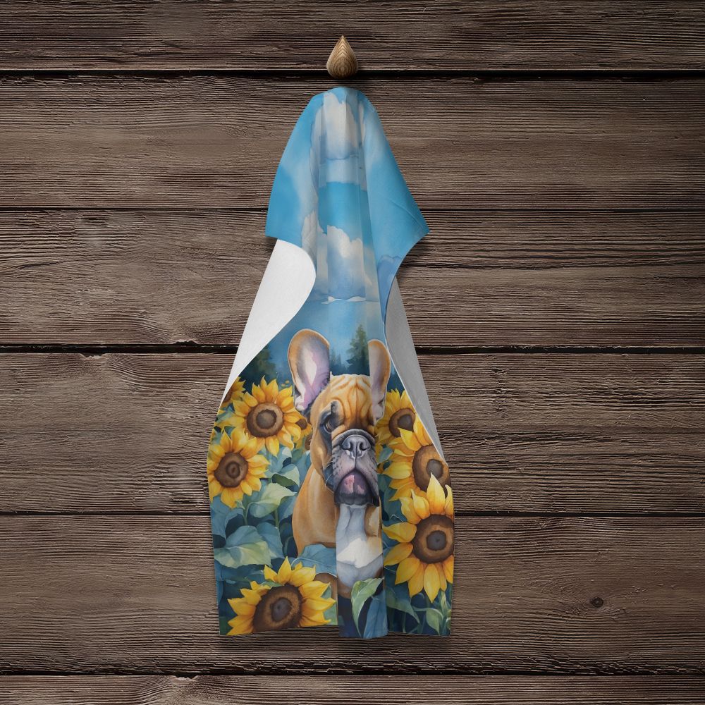 French Bulldog in Sunflowers Kitchen Towel Dish Cloths Guest Hand Towel Decorative Bathroom Towel for Face,Tea, Dishcloth, Kitchen and Bath