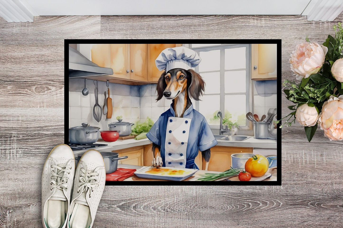 NEW Saluki The Chef Doormat Front Door Mat Indoor Outdoor Rugs for Entryway, Non Slip Washable Low Pile, 18H X 27W