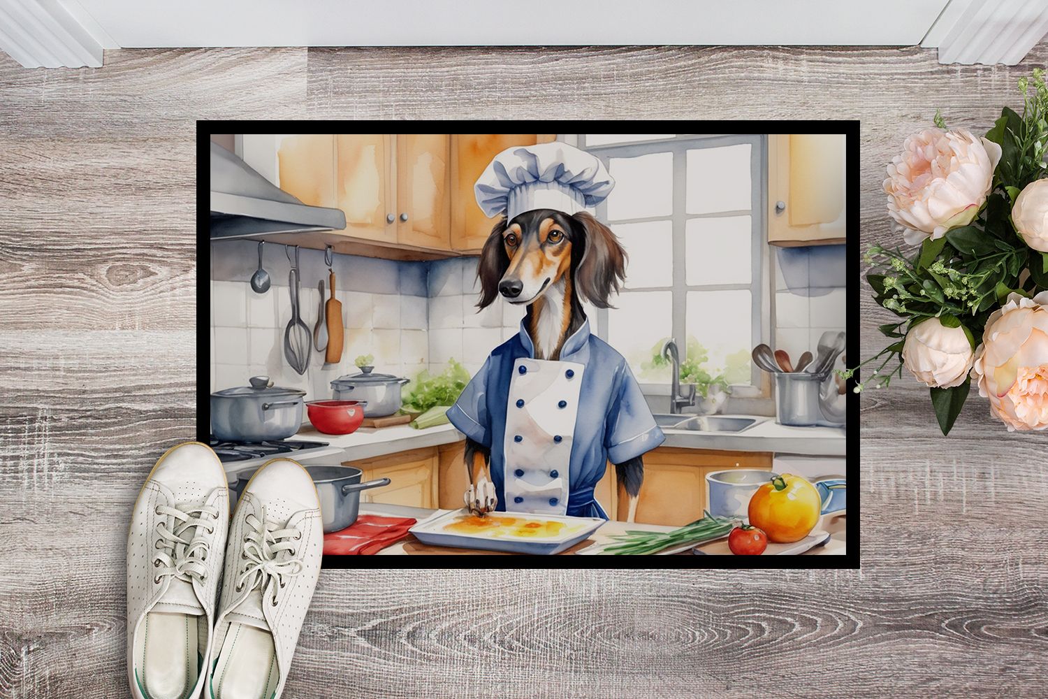 NEW Saluki The Chef Doormat Front Door Mat Indoor Outdoor Rugs for Entryway, Non Slip Washable Low Pile, 18H X 27W