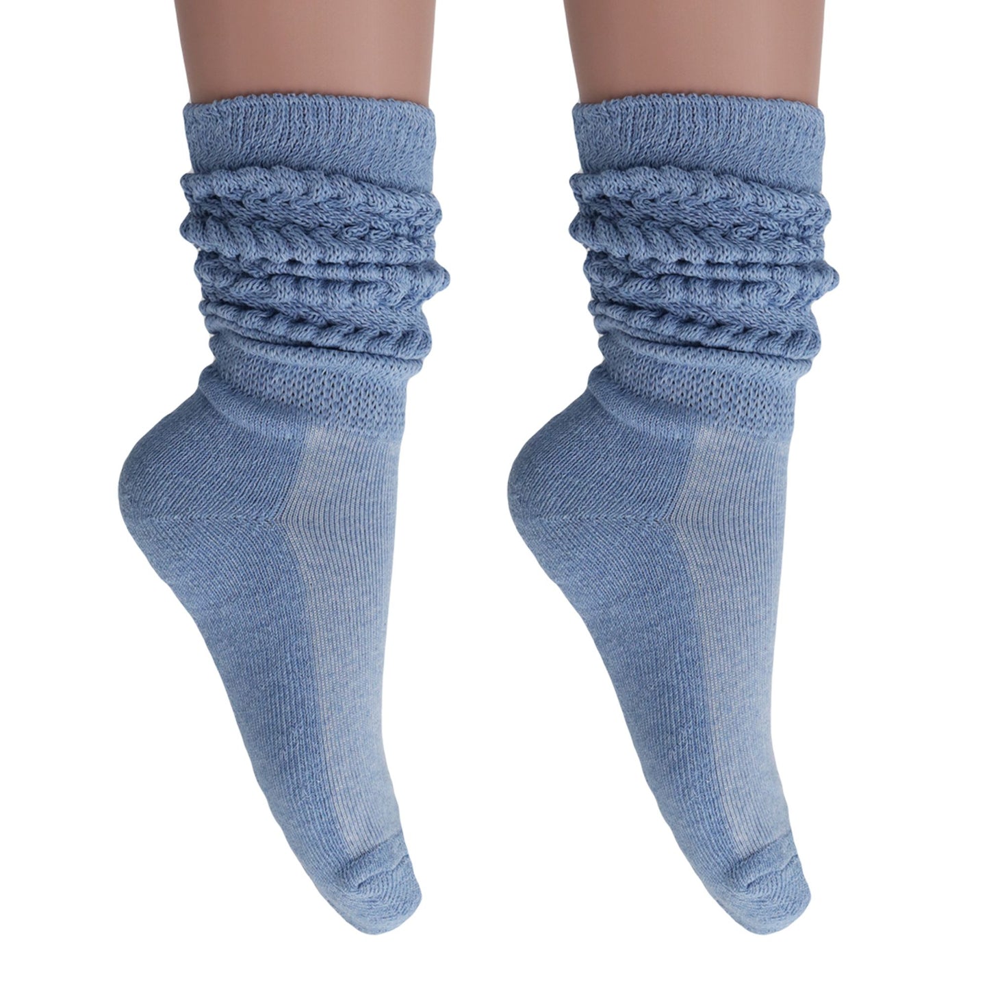 Women's Extra Long Slouch Scrunch Socks Knee High, Cotton Blend, Pack of 2, Fits Shoe Sizes 5-10, 80s Style, 28 Colors