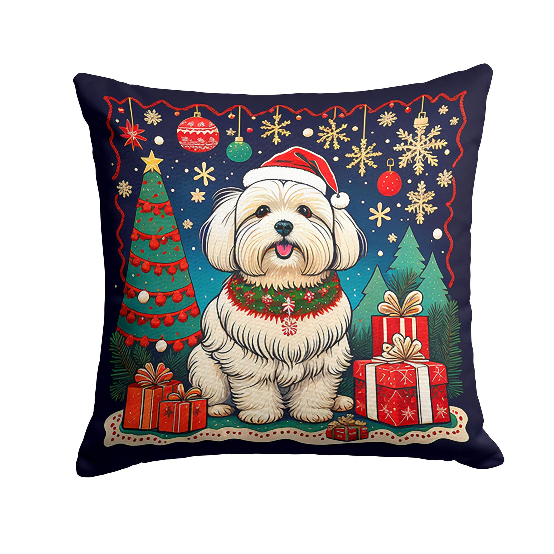 Coton De Tulear Christmas Throw Pillow Machine Washable, Indoor Outdoor Decorative Pillow for Couch, Bed or Patio, 18Hx18W